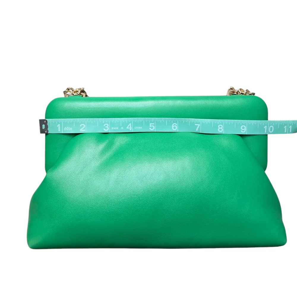 New Puff Clutch Vibrant Green Faux Leather - Sleek Gold Chain Strap Shoulder Bag